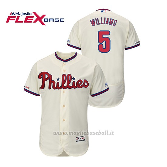 Maglia Baseball Uomo Philadelphia Phillies Nick Williams 150th Aniversario Patch Flex Base Crema